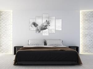 Obraz - Skákajúca líška, čiernobiela (150x105 cm)