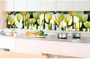 DIMEX | Fototapeta do kuchyne Biele tulipány KI-350-009 | 350 x 60 cm | zelená, biela, žltá