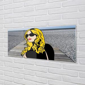 Obraz na skle Žena čierne slnečné okuliare červené pery 140x70 cm 4 Prívesky