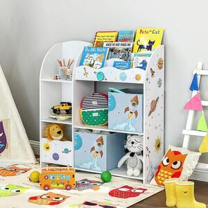 Organizér na hračky a knihy pre deti, multifunkčný úložný priestor s 2 úložnými boxami, VESMÍR, biely