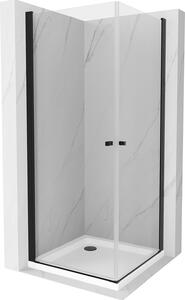 Mexen Pretoria Duo, 2-krídlový sprchovací kút 90(dvere) x 90(dvere) x 190 cm, 6mm číre sklo, čierny profil + slim sprchová vanička 5cm, biela, 852-090-090-70-02-4010B