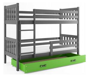 Detská poschodová posteľ CARINO s úložným priestorom 80x160 cm -grafit Zelená