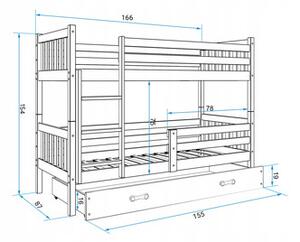 Detská poschodová posteľ CARINO s úložným priestorom 80x160 cm -grafit Biela