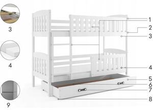 Detská poschodová posteľ KUBUS s úložným priestorom 80x190 cm - biela Sivá