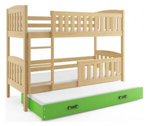 Detská poschodová posteľ KUBUS s výsuvnou posteľou 80x190 cm - borovica Zelená