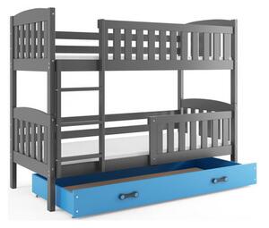 Detská poschodová posteľ KUBUS s úložným priestorom 90x200 cm - grafit Modrá