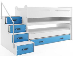 Detská poschodová posteľ s výsuvnou posteľou MAX I 80x200 cm - biela Modrá
