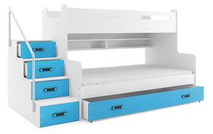 Detská poschodová posteľ MAX III s úložným priestorom 80x200 cm - biela Modrá