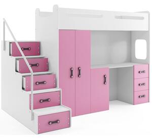 Detská poschodová posteľ MAX IV 80x200 cm - biela Ružová