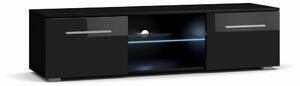 Vivaldi TV stolík Moon s LED osvetlením 140 cm čierny mat/čierny lesk