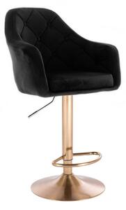 LuxuryForm Barová stolička ANDORA VELUR na zlatom tanieri - čierna