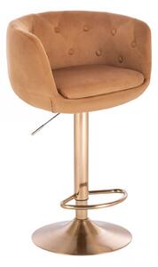 LuxuryForm Barová stolička MONTANA VELUR na zlatom tanieri - hnedá