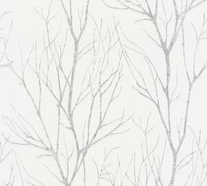 A.S. Création | Vliesová tapeta na stenu Blooming 37260-2 | 0,53 x 10,05 m | šedá, biela, metalická