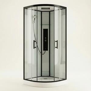 GLASS 90x90x225 Čierny Masážny sprchový box štvrťkruhový