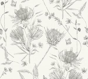 A.S. Création | Vliesová tapeta na stenu Drawn into Nature 39427-2 | 0,53 x 10,05 m | krémová, čierna