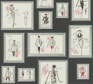 A.S. Création | Vliesová tapeta na stenu Karl Lagerfeld 37846-1 | 0,53 x 10,05 m | červená, biela, čierna, metalická