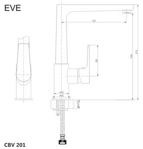Mereo Drezová stojanková batéria, Eve, s plochým ramienkom nad pákou, výška 273 mm, chróm