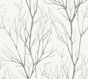 A.S. Création | Vliesová tapeta na stenu Blooming 37260-4 | 0,53 x 10,05 m | šedá, čierna, biela, metalická