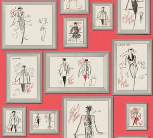 A.S. Création | Vliesová tapeta na stenu Karl Lagerfeld 37846-2 | 0,53 x 10,05 m | červená, biela, čierna, metalická