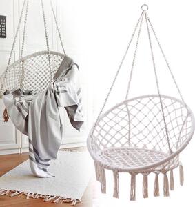 Závesné hojdacie kreslo Macramé, biela