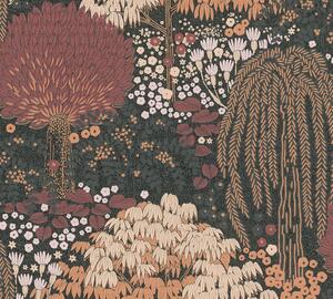 A.S. Création | Vliesová tapeta na stenu Famous Garden 39350-4 | 0,53 x 10,05 m | čierna, oranžová, marhuľová, vínová, ružová, viacfarebná