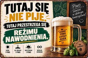 Plechová ceduľa Tutaj sie nie pije. Tutaj Przestrzega sie Rezim Nawodnienia. - Plechová tabuľa