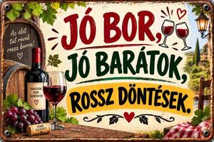 Plechová ceduľa Jó bor, jó barátok,rossz dontések. - Plechová tabuľa