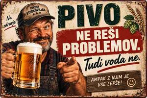 Plechová ceduľa Pivo Ne Reči Problemov. Tudi voda ne.- Plechová tabuľa