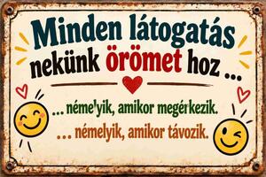 Plechová ceduľa Mindem látogarás nekunk oromet hoz ... - Plechová tabuľa