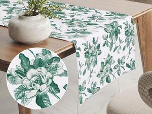 Biante Teflónový behúň na stôl TF-091 Zelené kvety na bielom 20x140 cm