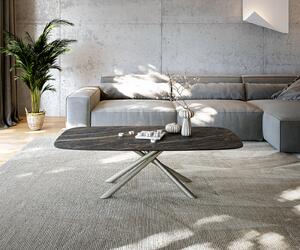DELIFE Konferenčný stolík Edge zaoblený tvar 140x80 cm keramika Laminam® Noir Desir hnedá Sarity kov efektové prevedenie titánová farba