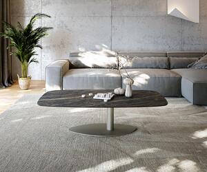 DELIFE Konferenčný stolík Edge zaoblený 140x80 cm keramika Laminam® Noir Desir hnedá Vibany kov efektové prevedenie titánová farba