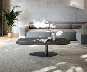 DELIFE Konferenčný stolík Edge zaoblený tvar 140x80 cm keramika Laminam® Noir Desir hnedá Vibany kov čierna
