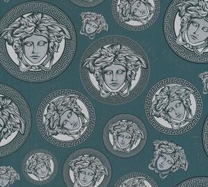 A.S. Création | Vliesová tapeta na stenu VERSACE 38611-1 | 0,70 x 10,05 m | modrá, metalická, šedá, vining ivy