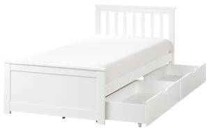 Posteľ biela borovicové drevo MDF 90 x 200 cm s čelom úložný priestor 2 zásuvky minimalistický škandinávsky štýl spálňa detská izba