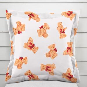 Biante Detská bavlnená obliečka na vankúš s lemom Sandra SA-767 Plyšové medvedíky s červenými mašľami na bielom 60 x 60 cm