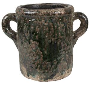Zelený antik terakotový kvetináč s uškami Teracci M - 21*14*16 cm - Clayre & Eef