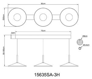 Globo LED závesné svietidlo Lampone v pieskovej farbe, dĺžka 95 cm, kovové, 3-pl., Krémová / jantárovo žltá, Obývacia izba / jedáleň, kov, Moderný, Závesné svietidlo