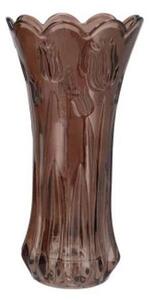 Čokoládově hnědá skleněná váza s reliéfem tulipánů Delight - Ø 10*20 cm - daan kromhout