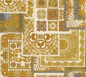 A.S. Création | Vliesová tapeta na stenu Versace 37048-4 | 0,70 x 10,05 m | biela, krémová, zlatá, šedá, čierna, hnedá