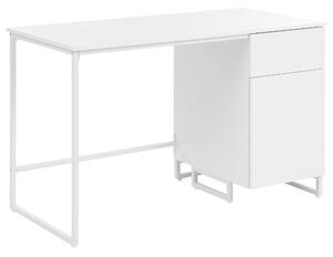 Písací stôl biely MDF 120 x 60 cm oceľový rám so zásuvkou a skrinkou moderný minimalistický štýl pracovňa
