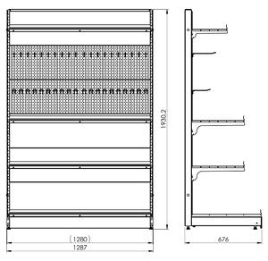 Regál do predajne s perforovaným panelom štartovací 193x128x67 cm - 5 políc