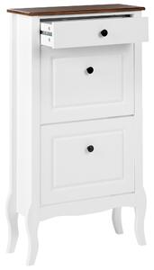 Skrinka na topánky biela MDF úložný priestor vrchná doska z kaučukového dreva moderný francúzsky shabby chic štýl obývacia izba