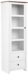Vitrína biela MDF 60 cm sklenené dvierka 2 zásuvky úložný priestor rustikálny cottage štýl obývacia izba
