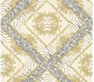 A.S. Création | Vliesová tapeta na stenu Versace 34904-2V | 0,70 x 10,05 m | žltá, krémová, šedá, metalická