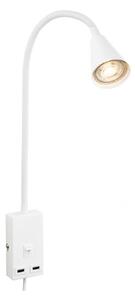 Briloner 2175-016 - Flexibilná nástenná lampa s USB portom 1xGU10/10W/230V biela