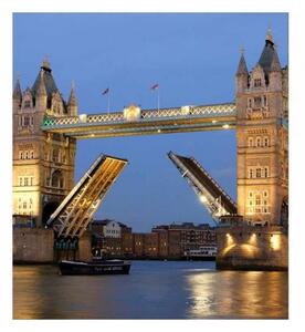 DIMEX | Vliesová fototapeta na stenu Tower Bridge v noci MS-3-0021 | 225 x 250 cm | modrá, béžová, žltá, hnedá