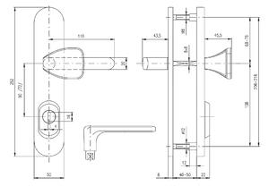 Bezpečnostné kovanie ROSTEX BK RX 1-50 EXCLUSIVE 3. tr. (NEREZ MAT), kľučka pravá / madlo, Otvor na cylindrickú vložku PZ, ROSTEX Nerez mat, 72 mm
