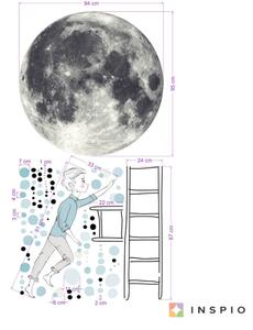 INSPIO-textilná prelepiteľná nálepka - Samolepka na stenu - Mesiac a Chlapec na rebríku s hviezdami, veľká nálepka