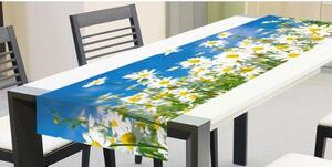 DIMEX | Behúň na stôl Sedmikrásky TS 002 | modrá, biela, zelená, žltá | 40 x 140 cm